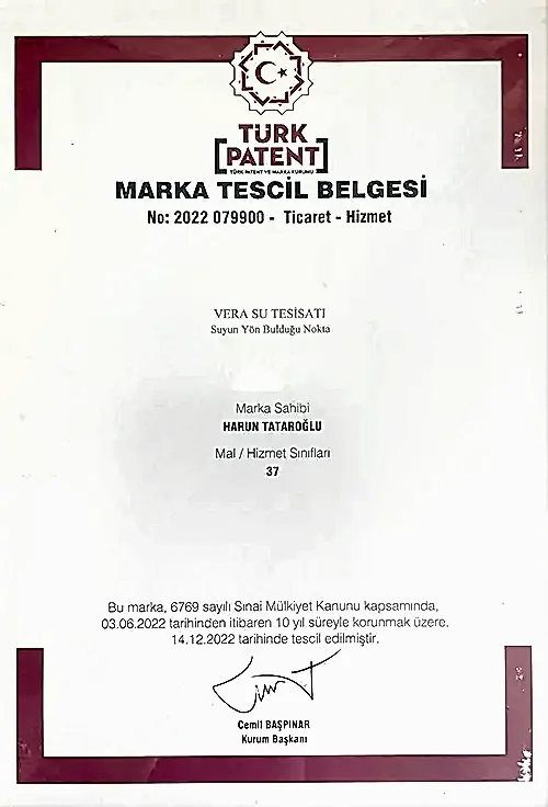 Vera tesisat marka tescil belgesi