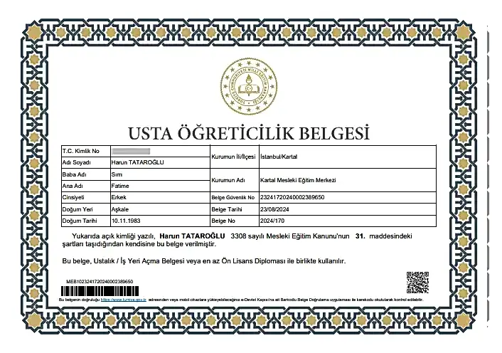 Usta öğreticilik belgesi